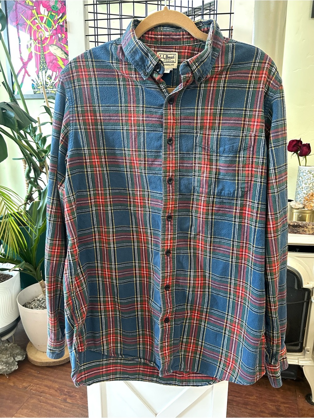 L.L. Bean Men’s Blue and Red Plaid Button-Down Shirt